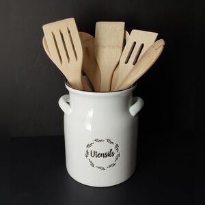 Classic White Ceramic Kitchen Utensil Crock
